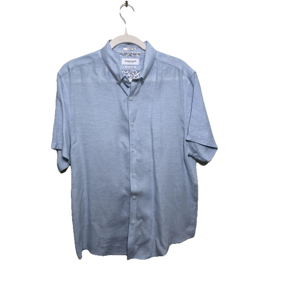 Denim and Flower Ricky Singh Mens Short Sleeve‎ Button Down Shirt XL Blue